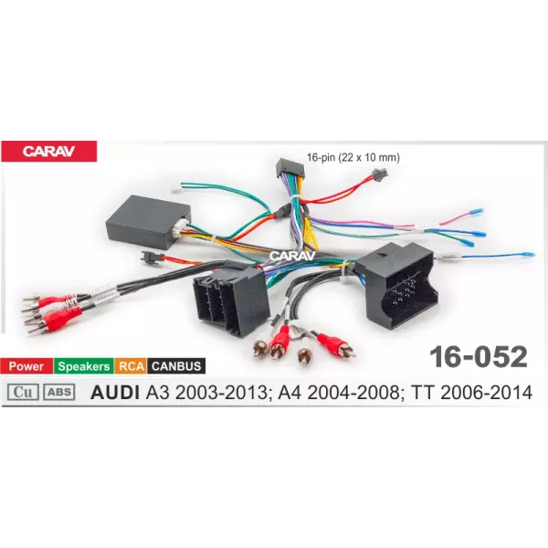 AUDI A3 2003-2013; A4 2004-2008; TT 2006-2014 ISO - Quadlock / Power + Speakers + 4RCA + CANBUS OD
